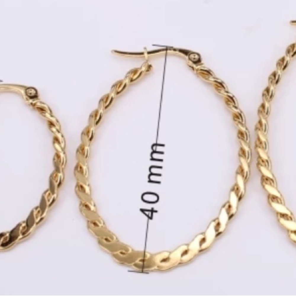 GOLD PLATED 40 mm TWISTED EARRINGS - Picture 2 of 3